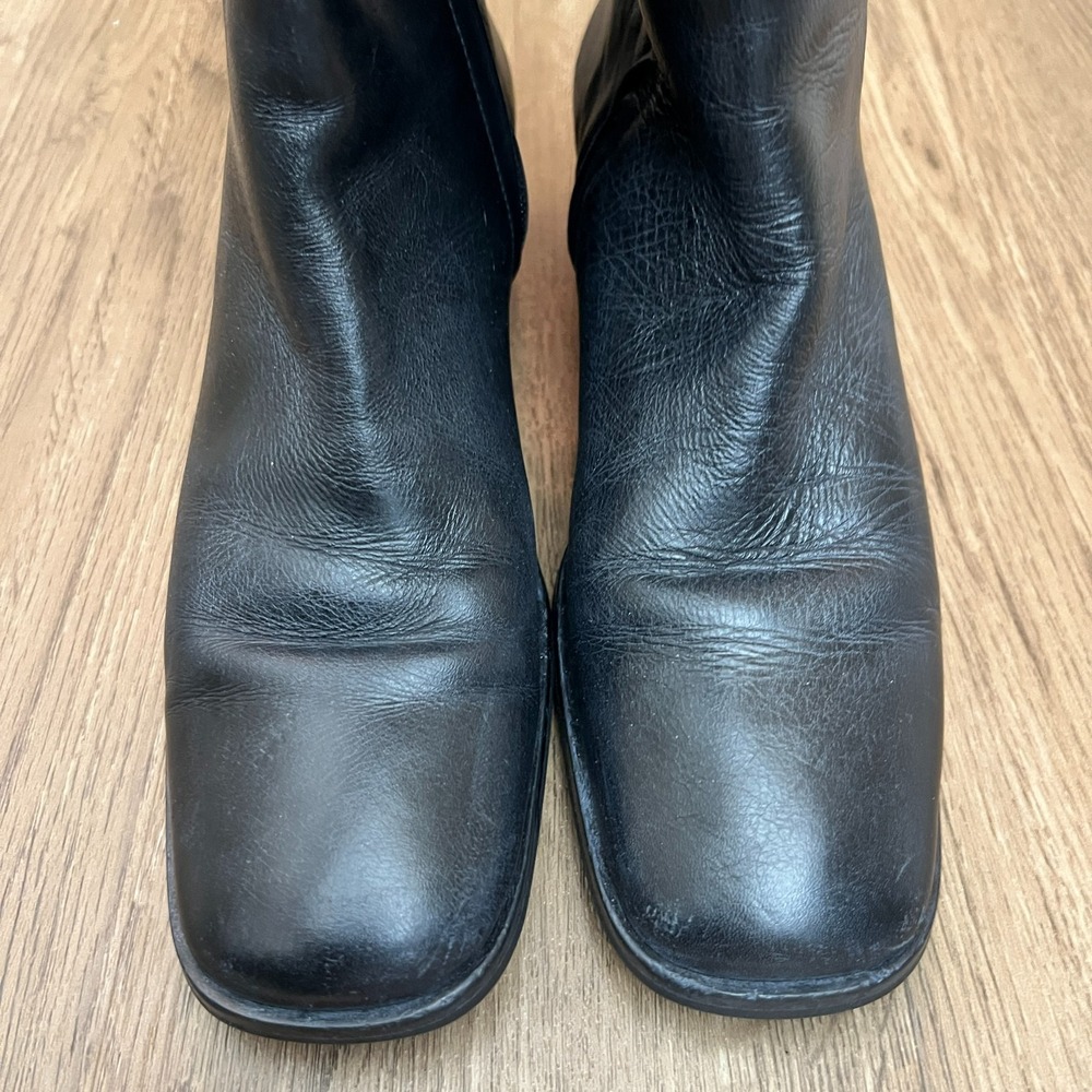 Etienne Aigner Gallop Leather Riding Boots Navy Blue Side Zip Women's 8